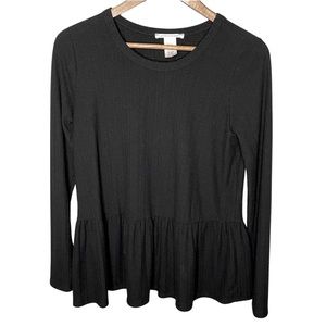 Caution to the Wind Black Crewneck Peplum Thermal Top Size Medium